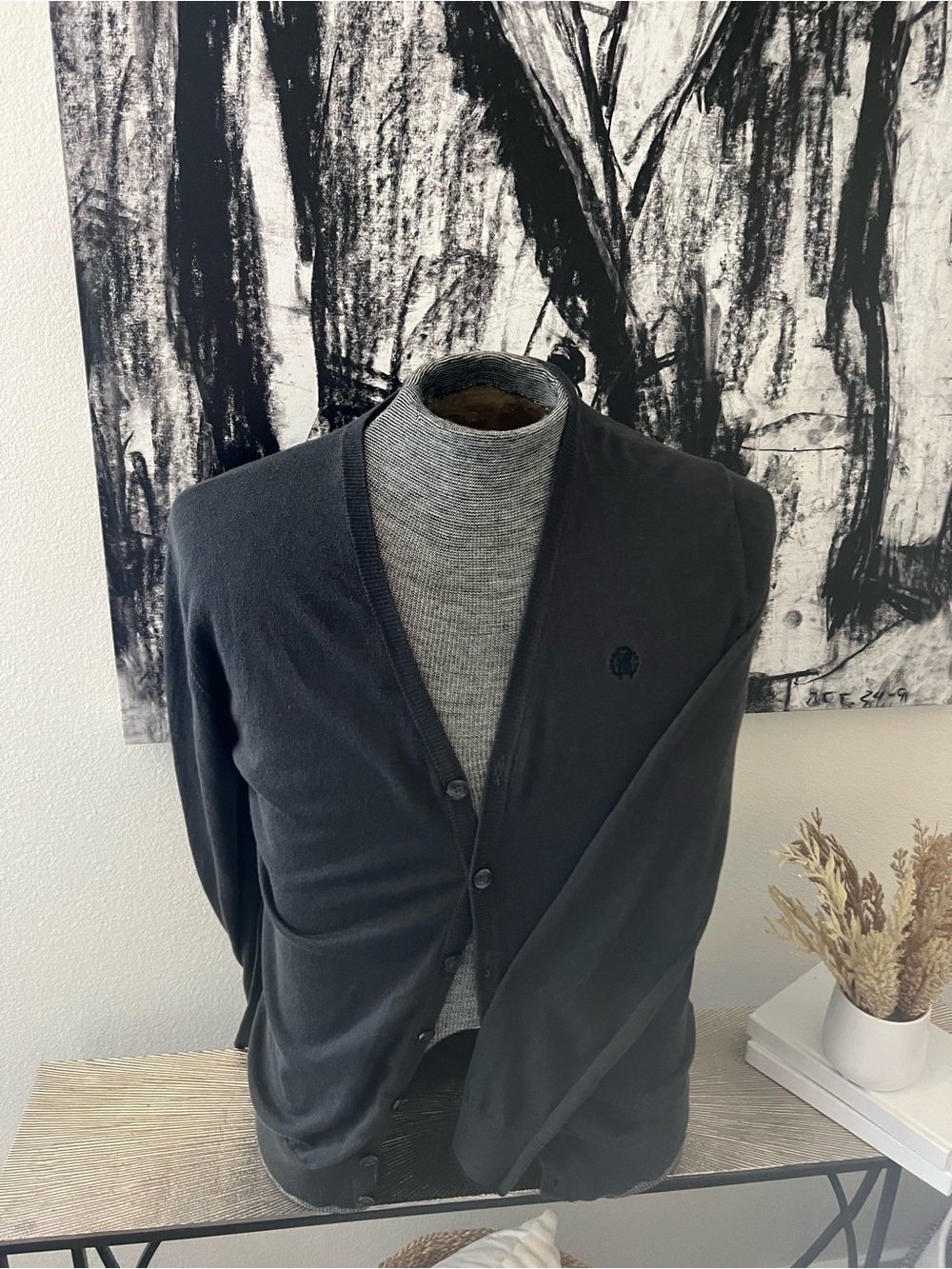 Roberto Cavalli Men's Black V-Neck Button Cardigan